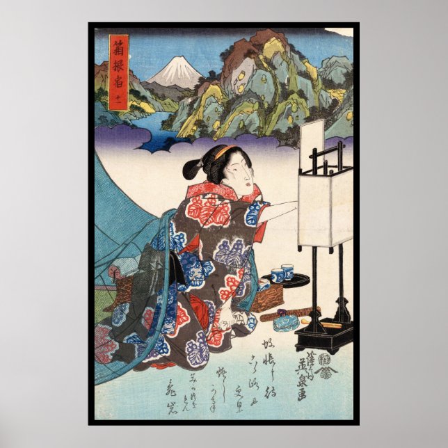 Coole japanische Vintage Ukiyo-e-lady-Bergszene Poster (Vorne)