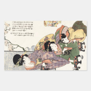 Coole japanische Vintage Ukiyo-E-Lady und Kinder Rechteckiger Aufkleber