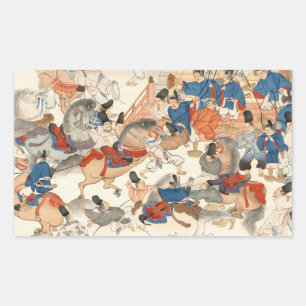 Coole japanische Vintage-Ukiyo-e-Pferdereiter Kava Rechteckiger Aufkleber