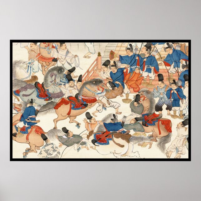 Coole japanische Vintage Ukiyo-e-Pferderennfahrer  Poster (Vorne)