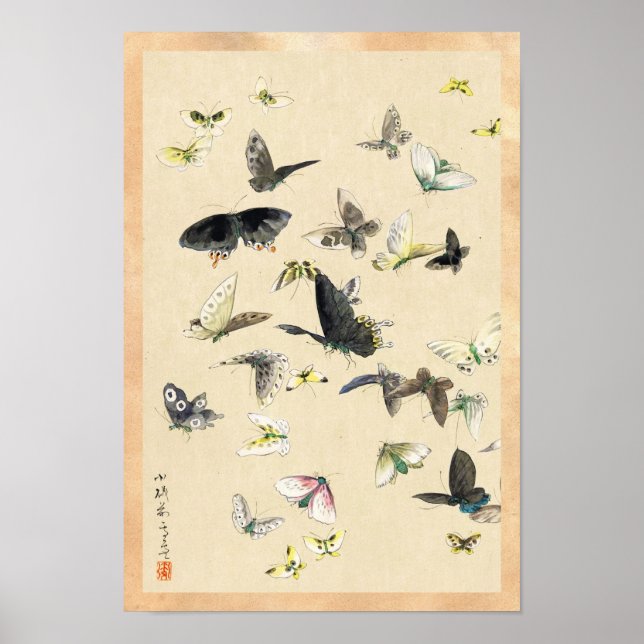 Coole japanische Vintage Ukiyo-e-Schmetterling-Rol Poster (Vorne)