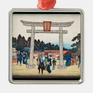 Coole japanische Vintage-Ukiyo-e-Tori-Tor-Village Silbernes Ornament