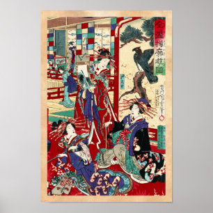 Coole japanische Vintage ukiyo-e trio geisha scrol Poster