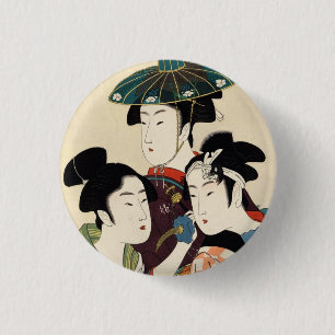 Coole japanische Vintage-Ukiyo-e-Trio-Lady-Geisha- Button