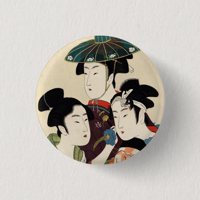 Coole japanische Vintage ukiyo-e Triodame Button (Vorderseite)