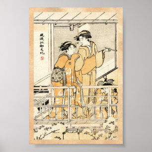 Coole japanische Vintage ukiyo-e zwei Geishasrolle Poster