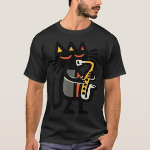 Coole Jazzkatze Saxophon spielend Lustige Musik T-Shirt
