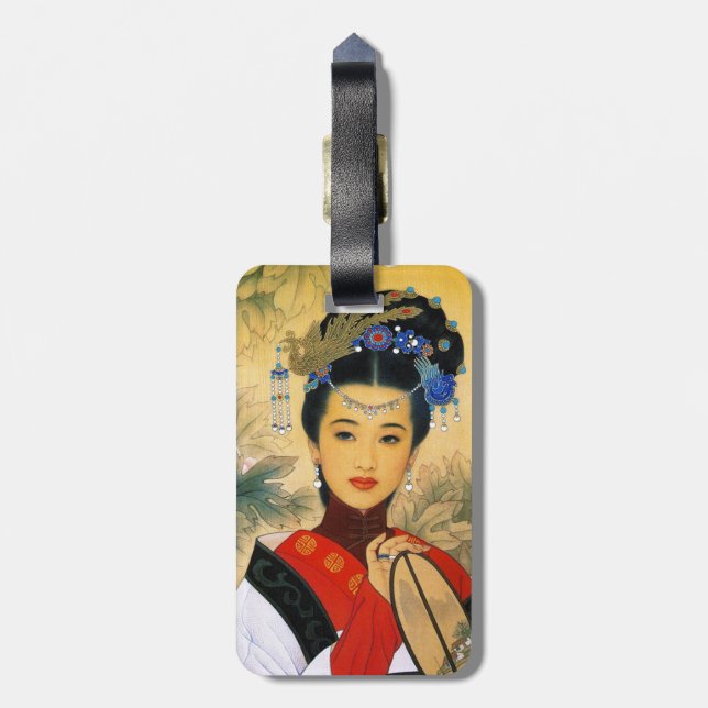 Coole junge schöne chinesische Kunst Prinzessin Gepäckanhänger (Rückseite vertikal)