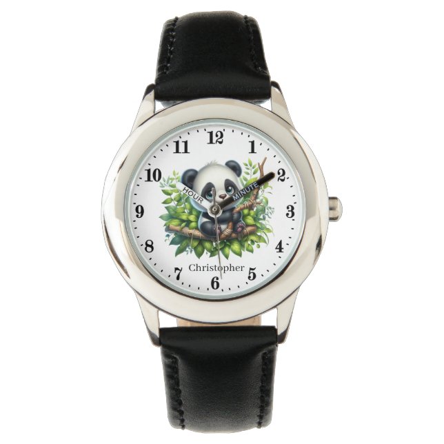 Coole Jungen Panda Bären Liebhaber hinzufügen Armbanduhr (Vorderseite)