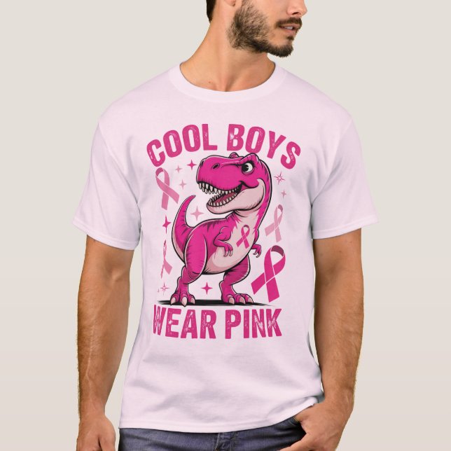 Coole Jungen tragen rosa, T-Rex Brustkrebs T-Shirt (Vorderseite)