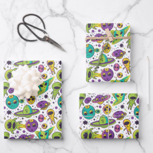 Coole Jungen Weltraum Liebhaber gekacheltes Party Geschenkpapier Set