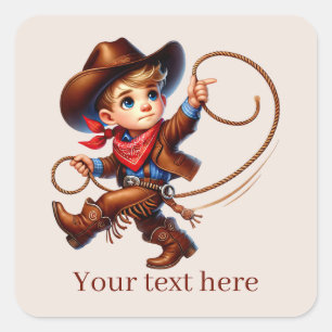 Coole Jungs Cowboy fügen Text hinzu Quadratischer Aufkleber