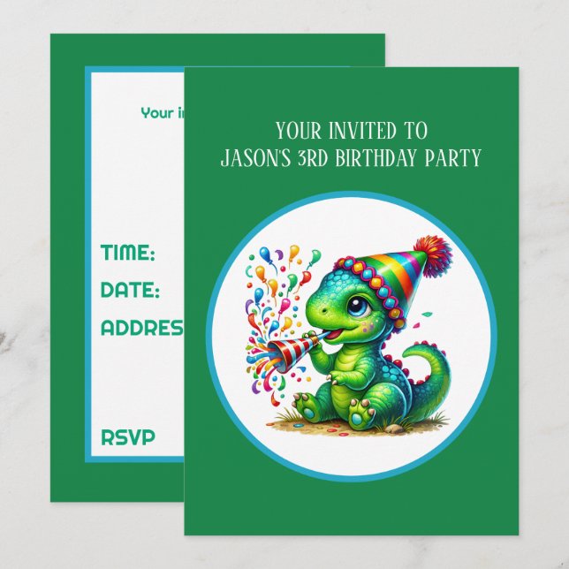 Coole Jungs-Dinosaurier-Party Text hinzufügen  Einladung (Vorne/Hinten)