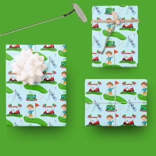 Coole Jungs-Golf-Geburtstagsfeier Geschenkpapier Set