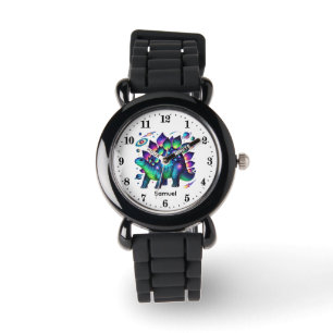 Coole Jungs Kosmischer Dinosaurier Name hinzufügen Armbanduhr
