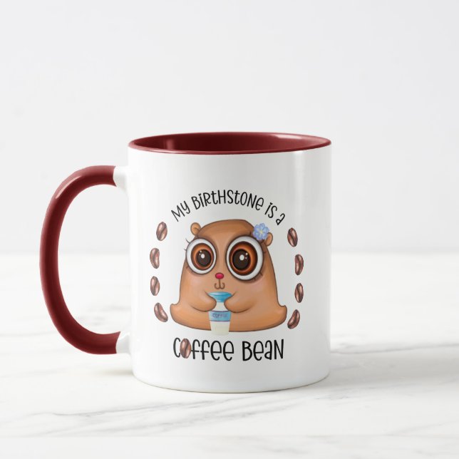 coole Kaffeebohne, Monogramm Birthstone hinzufügen Tasse (Links)