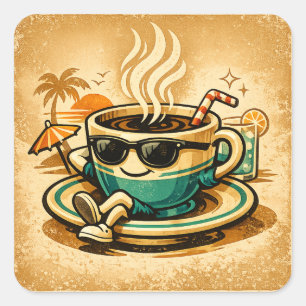 Coole Kaffeetasse mit Sonnenbrille Quadratischer Aufkleber