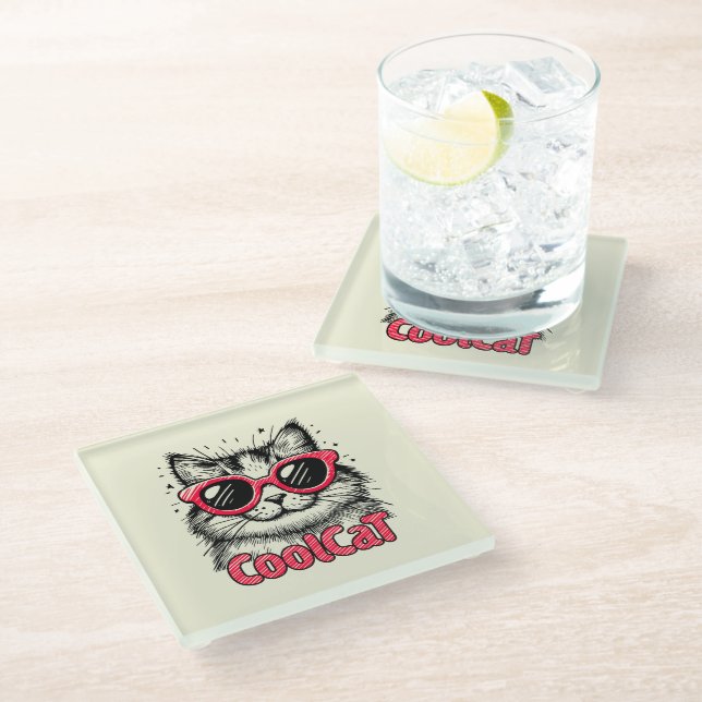 Coole Katze 1 Glasuntersetzer (Schrägansicht)