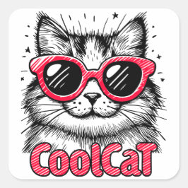 Coole Katze 1 Quadratischer Aufkleber