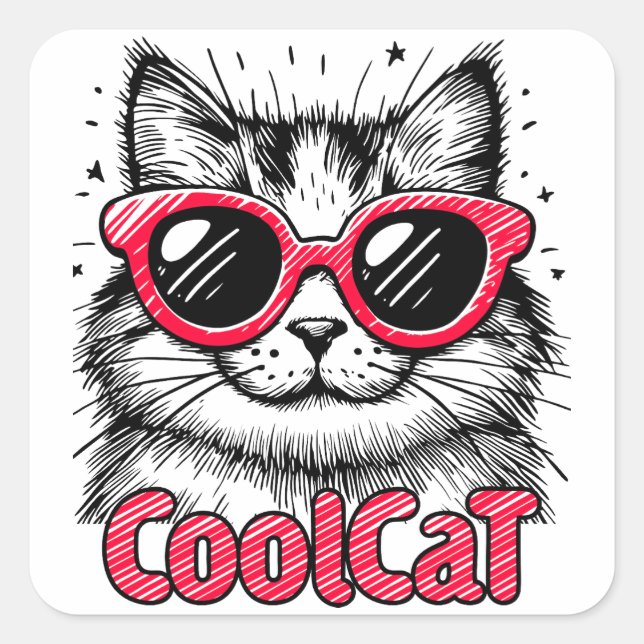 Coole Katze 1 Quadratischer Aufkleber (Vorderseite)