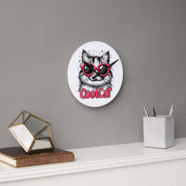 Coole Katze 1 Runde Wanduhr