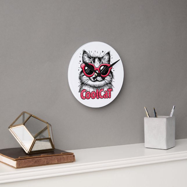 Coole Katze 1 Runde Wanduhr (Büro)