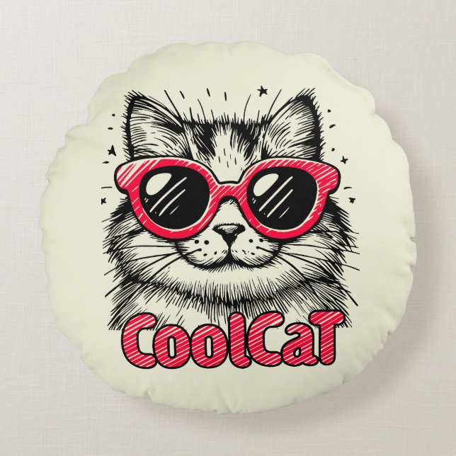 Coole Katze 1 Rundes Kissen (Vorderseite)