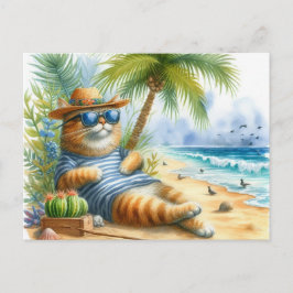 Coole Katze am Strand Cat Liebhaber Postkarte