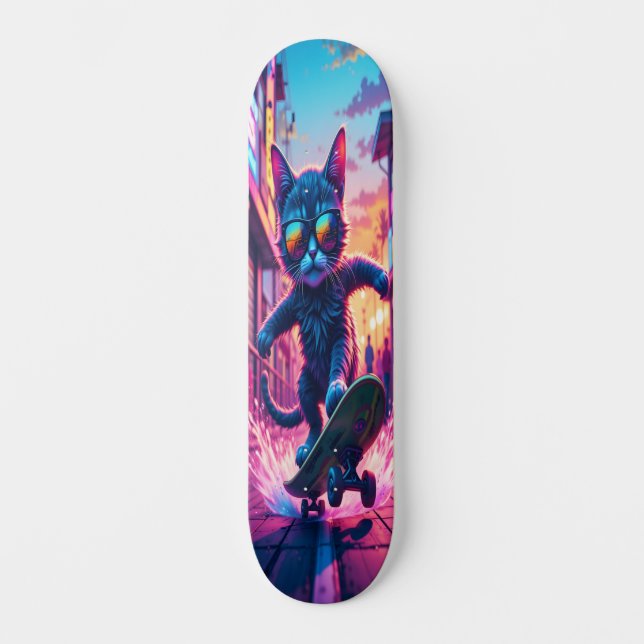 Coole Katze auf Rädern 2 Skateboard (Vorderseite)