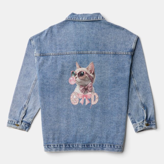 Coole Katze Bubble Gum Custom Denim Jacke (Rückseite)