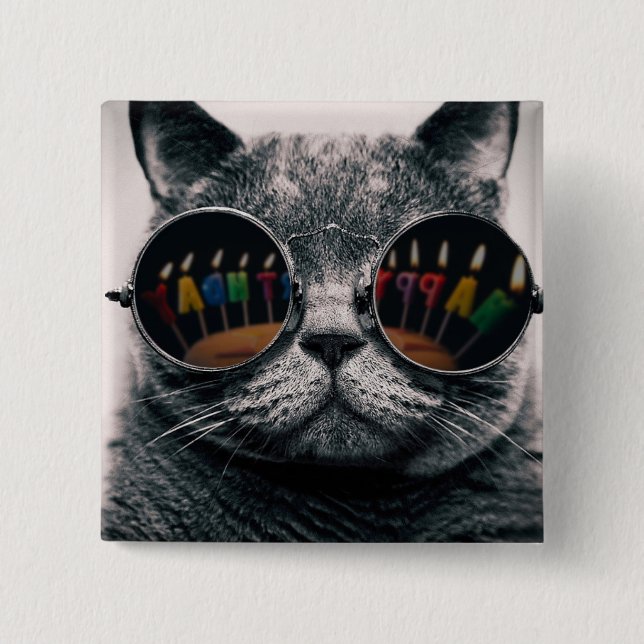 Coole Katze | Button | Happy Birthday Cat (Vorderseite)