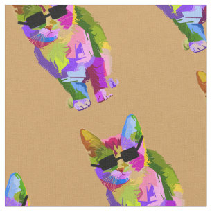 Coole Katze der Pop-Kunst mit Sonnenbrillen Kitty Stoff