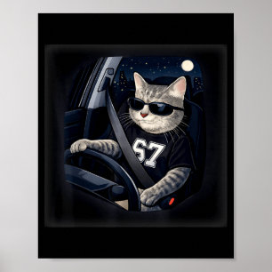 Coole Katze fährt 67 Sonnenbrille Lustige Geschenk Poster