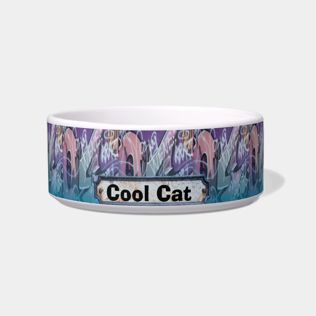 Coole Katze Graffiti Blau Lila Schild Napf (Vorderseite)