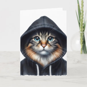 Coole Katze im Schwarzen Hoodie Blank Gruß Karte