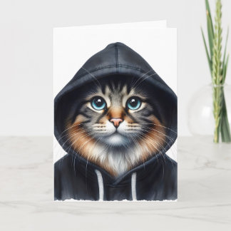 Coole Katze im Schwarzen Hoodie Blank Gruß Karte