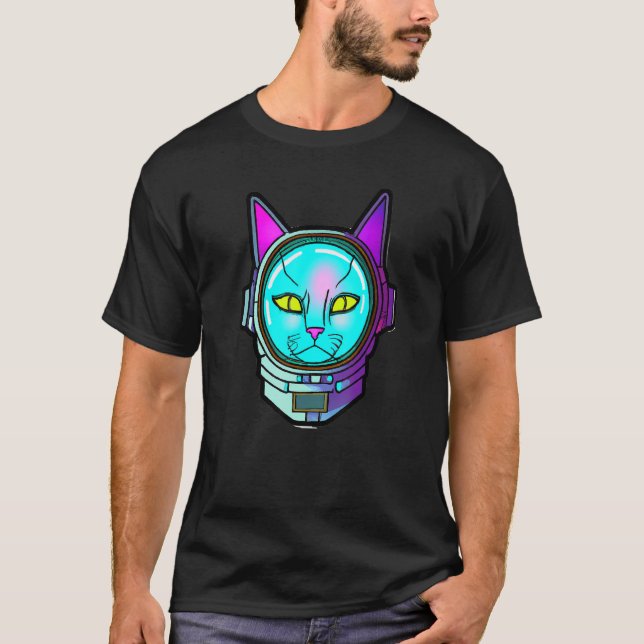 Coole Katze im Weltraumhelm Astronaut T-Shirt (Vorderseite)