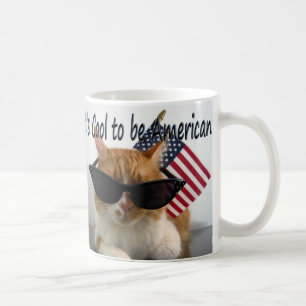 Coole Katze in Sonnenbrille mit Amerikanischer Fla Tasse