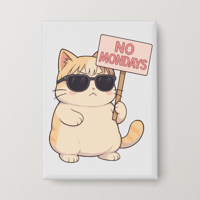 Coole Katze Kein Montag Ästhetik Meme Button (Vorderseite)