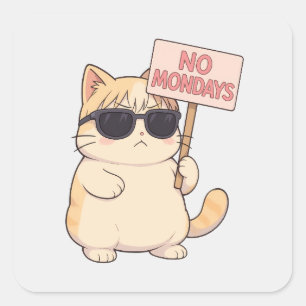 Coole Katze Kein Montag Ästhetik Meme Quadratischer Aufkleber
