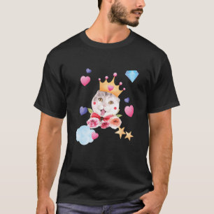 Coole Katze Königin Blume Liebe Herzstück Diamant T-Shirt