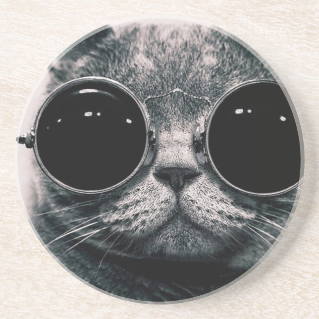 coole Katze Kool Kat mit Sonnenbrille Getränkeuntersetzer (Vorne)