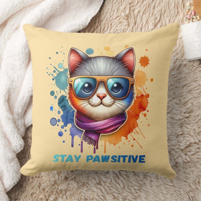 Coole Katze mit Brille Kissen (Decke)