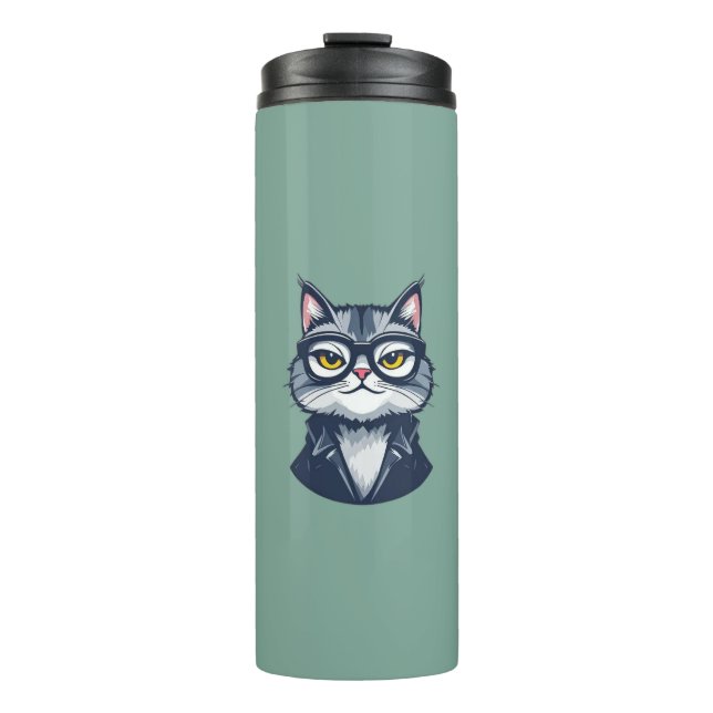 "Coole Katze mit Brille Thermal Tumbler" Thermosbecher (Vorderseite)