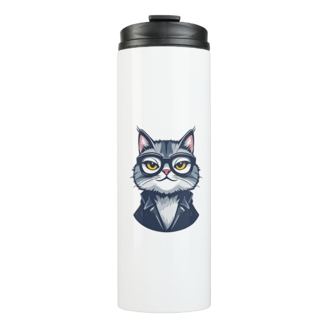 "Coole Katze mit Brille Thermal Tumbler" Thermosbecher (Vorderseite)