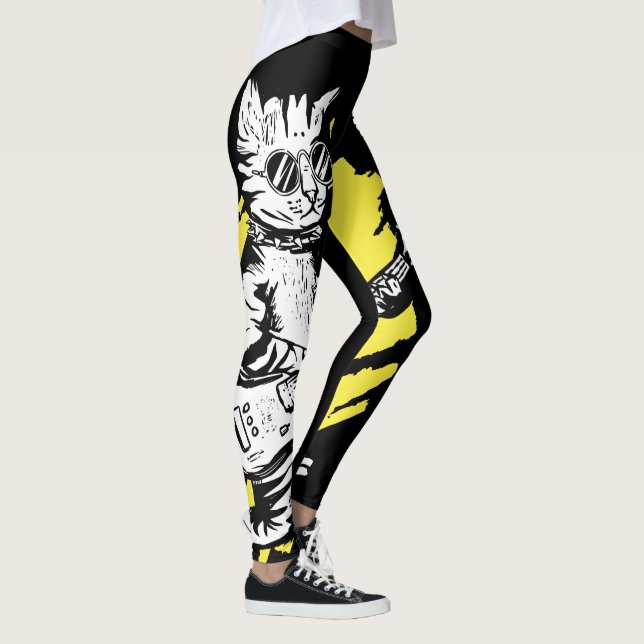 Coole Katze mit E-Gitarre Leggings (Rechts)