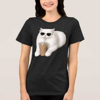 Coole Katze mit Herz-Sonnenbrille beim Trinken von Tri-Blend Shirt