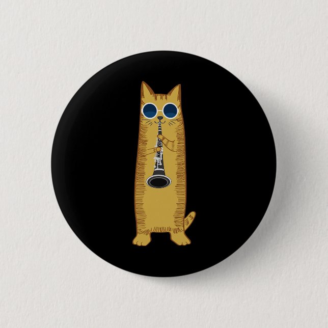 Coole Katze mit Klarinettendesign Hippy-Hipster Button (Vorderseite)
