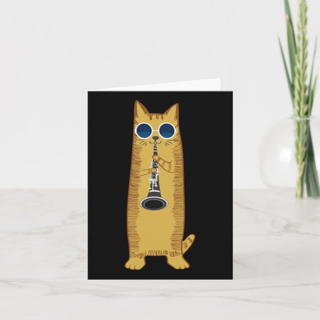 Coole Katze mit Klarinettendesign Hippy-Hipster Karte (Vorderseite)