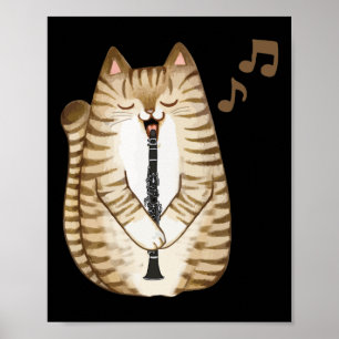 Coole Katze mit Klarinettendesign Hippy-Hipster Poster